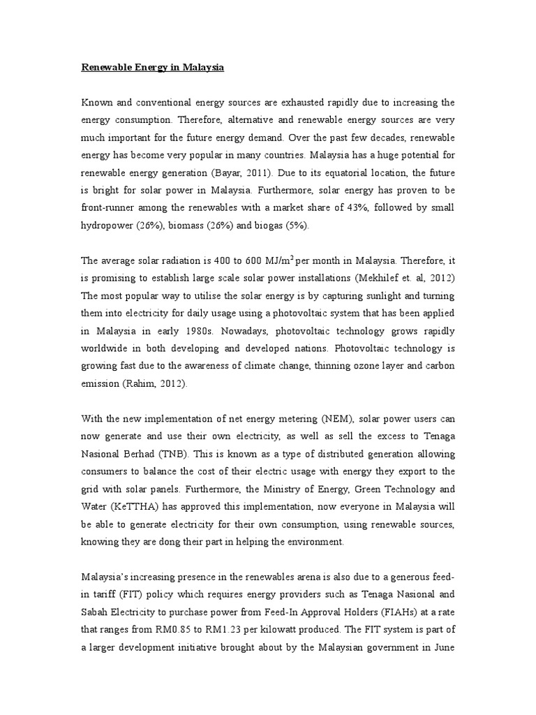 Solar Energy Potential in Malaysia | PDF | Renewable Energy | Solar Power