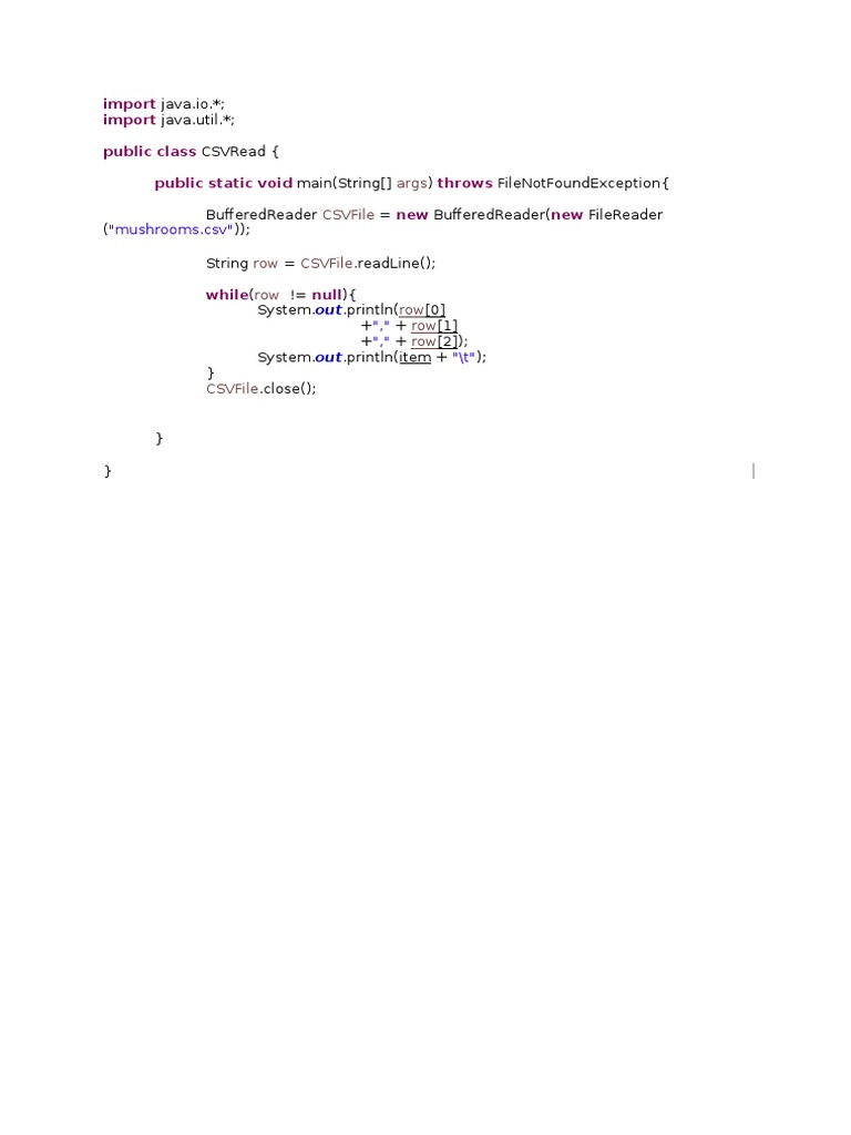 Java Program to Read CSV Files | PDF