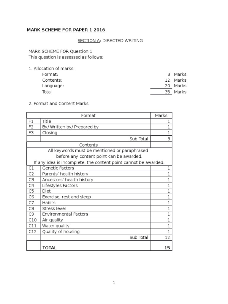 2016 English Paper 1 Mark Scheme | PDF | Vocabulary | Sentence ...