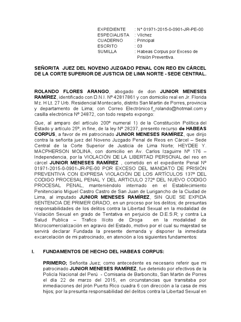 Habeas Corpus por Exceso de Prisión | PDF | Habeas corpus | Derecho penal