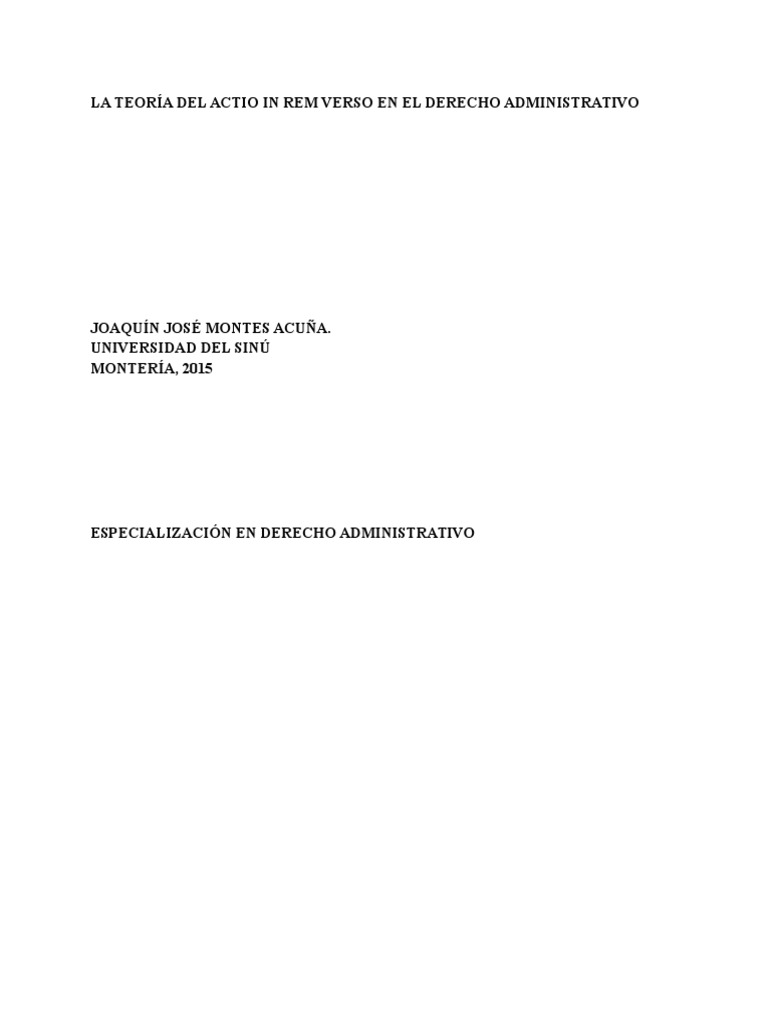 La Teoria de La Actio in Rem Verso en El Derecho Administrativo PDF Bienes (Ley) Caso de ley