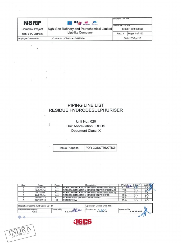 Piping Line List Unit 020 RHS PDF Phase (Matter) Pipe (Fluid