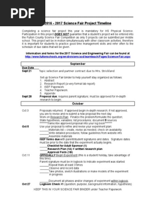science fair project timeline for students 2016-17