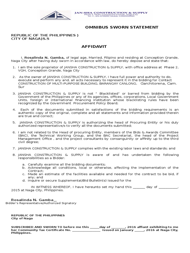 GOmnibus Sworn Statement Dpwh. PDF