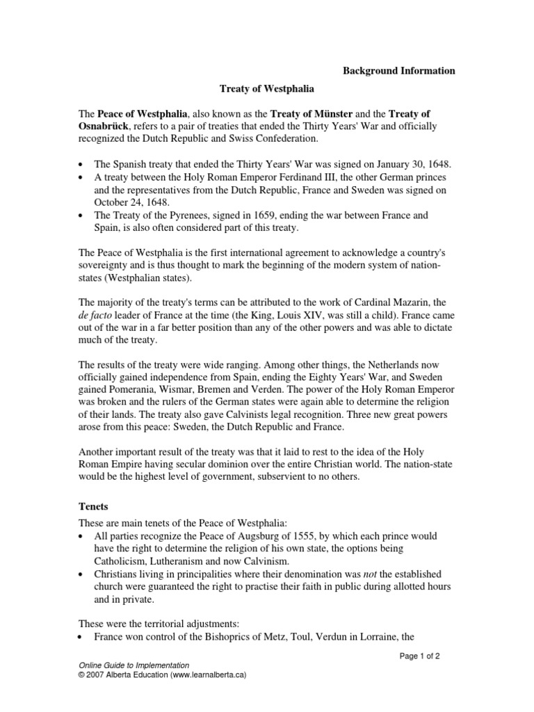 Treaty of Westphalia - Background Information | PDF | Holy Roman Empire ...