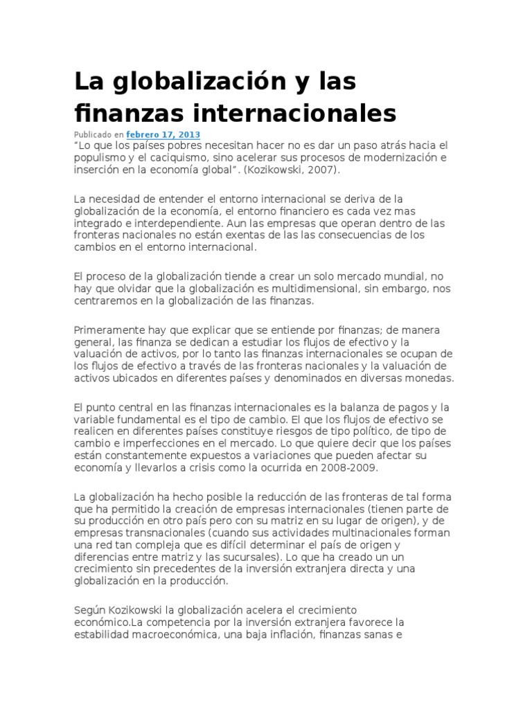 Impacto de la Globalización en Finanzas | PDF | Globalización | Teoría ...
