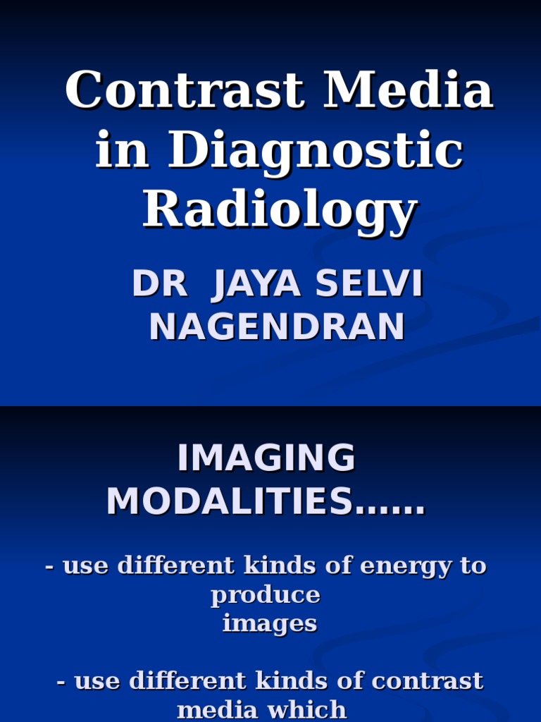 Contrast Media in Diagnostic Radiology Renal Function Radiology