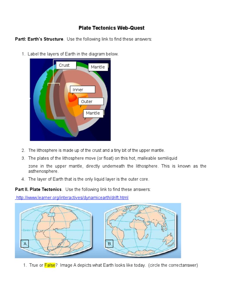 worksheet Plate Boundary Worksheet Answers plate tectonics web quest student volcano