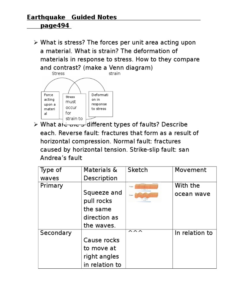 Earthquake Guided Notes Download Free Pdf Earthquakes Fault Geology