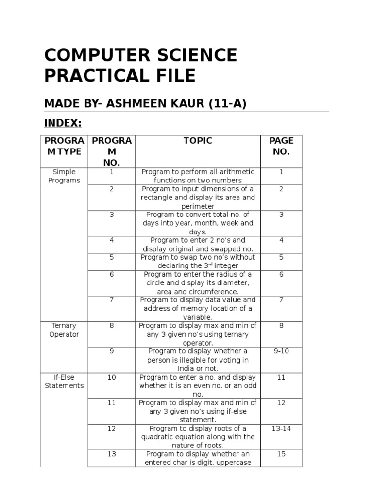 Computer Science Practical File | PDF