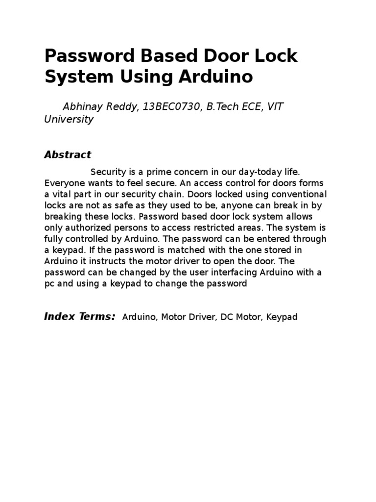 Password Based Door Lock System Using Arduino | PDF | Arduino ... image.