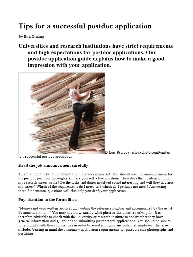 Tips For A Successful Postdoc Application | PDF | Doctor Of Philosophy ...
