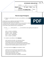 Avaliação de Língua Portuguesa. 4 Bimestre (2 Ano - E. M) - P1