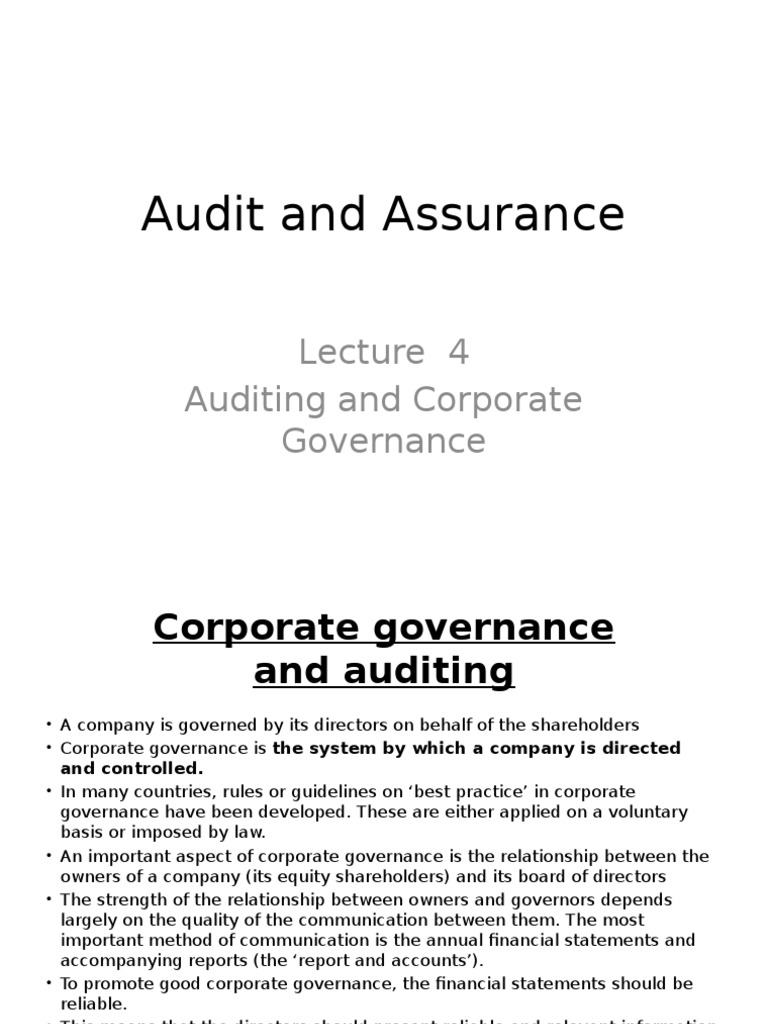 Lecture 4-Auditing & Corporate Governance | Corporate Governance ...