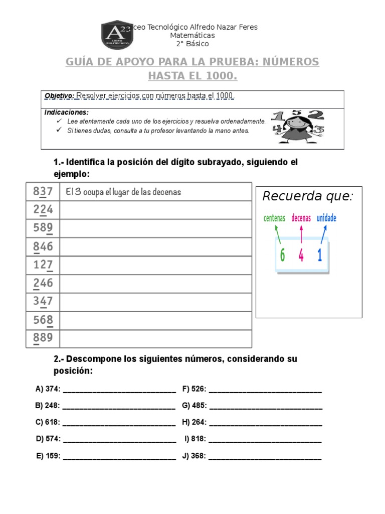 Guía de Números hasta el 1000 | PDF | Métodos y materiales de enseñanza