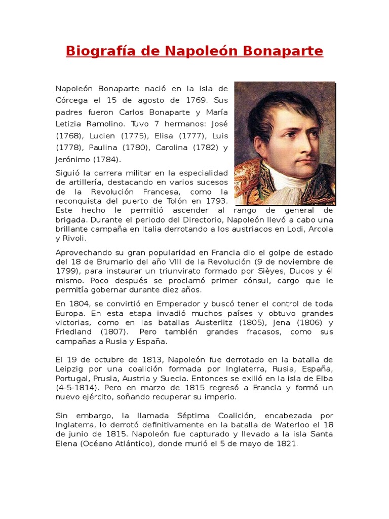 biografia napoleon bonaparte resumen