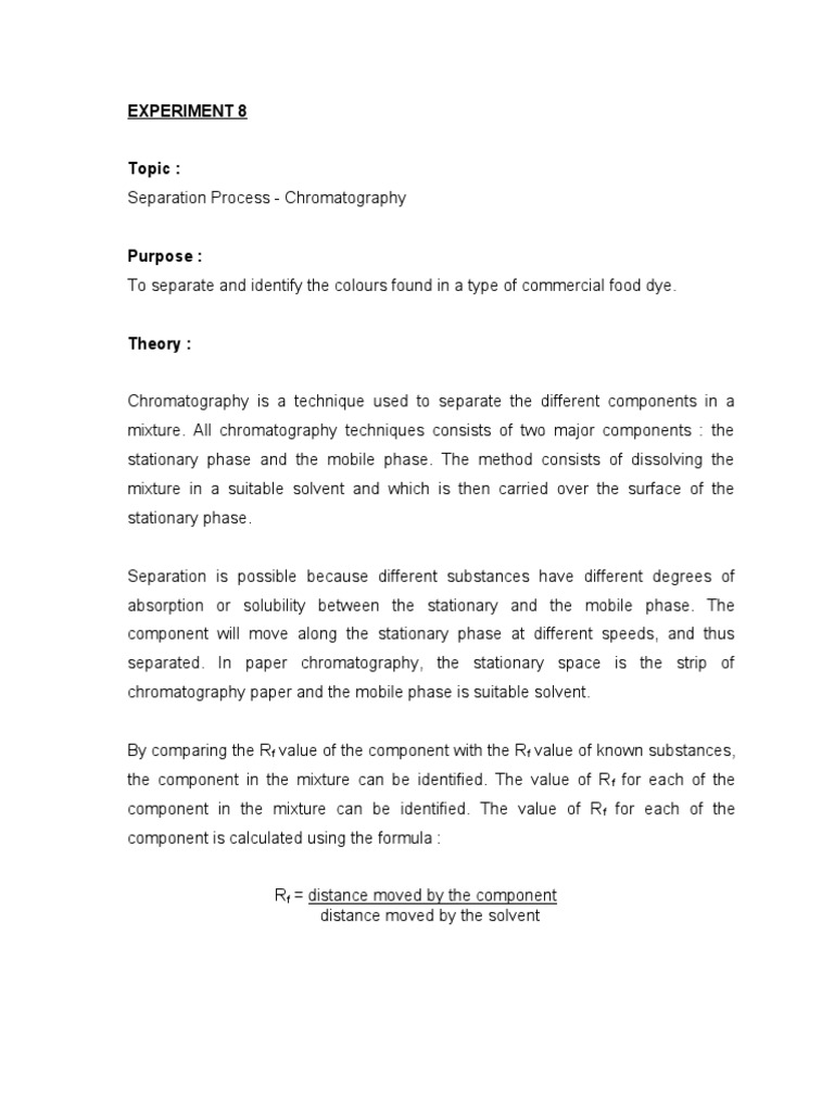 Experiment 8 Chromatography Pdf Chromatography Physical Chemistry