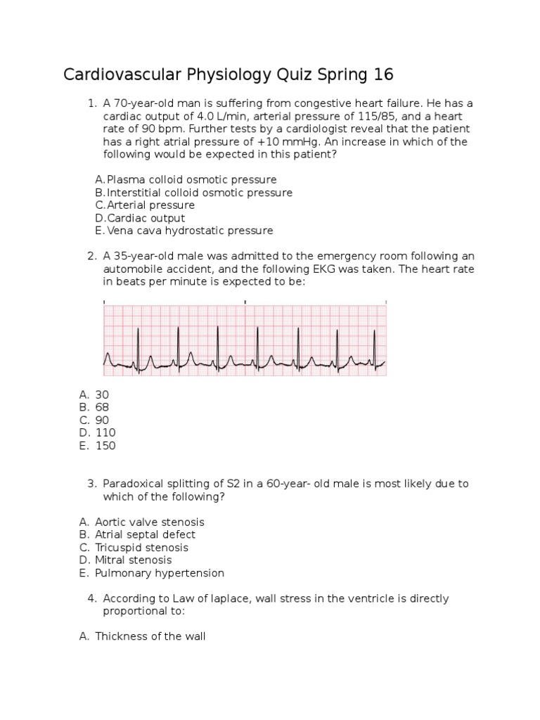 Cardiovascular Physiology Quiz 2016 | PDF | Heart | Heart Valve