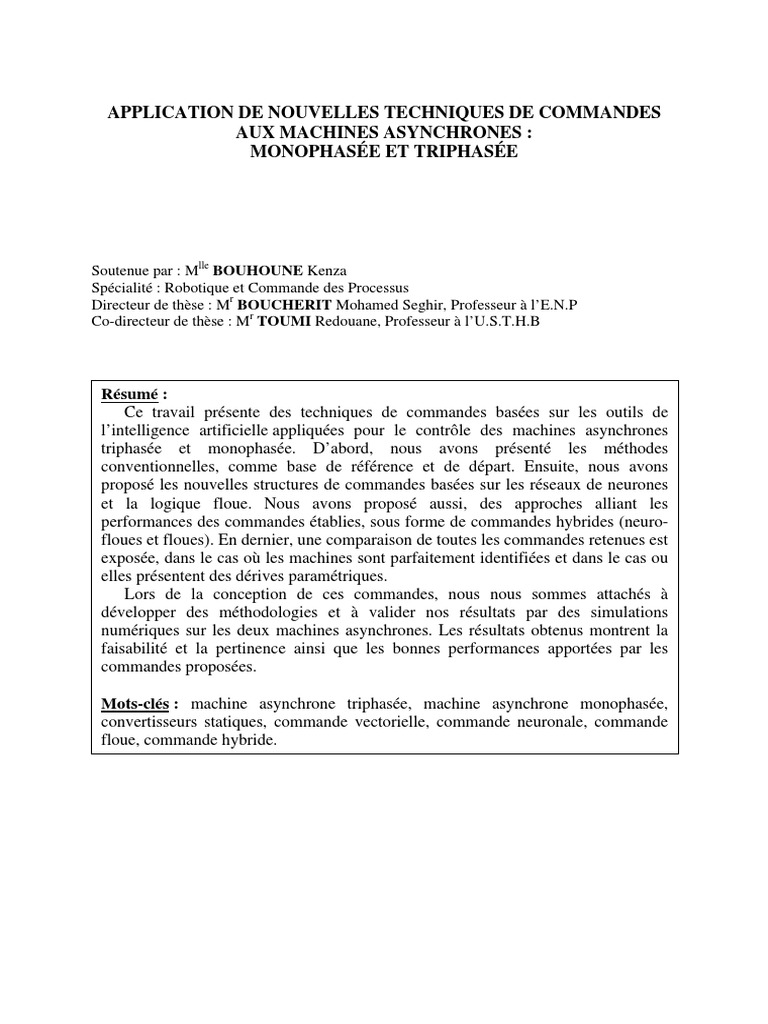 Comment Faire Un Resume De Memoire Résumé Mémoire Magister Bouhoune Kenza (1) | Électrotechnique