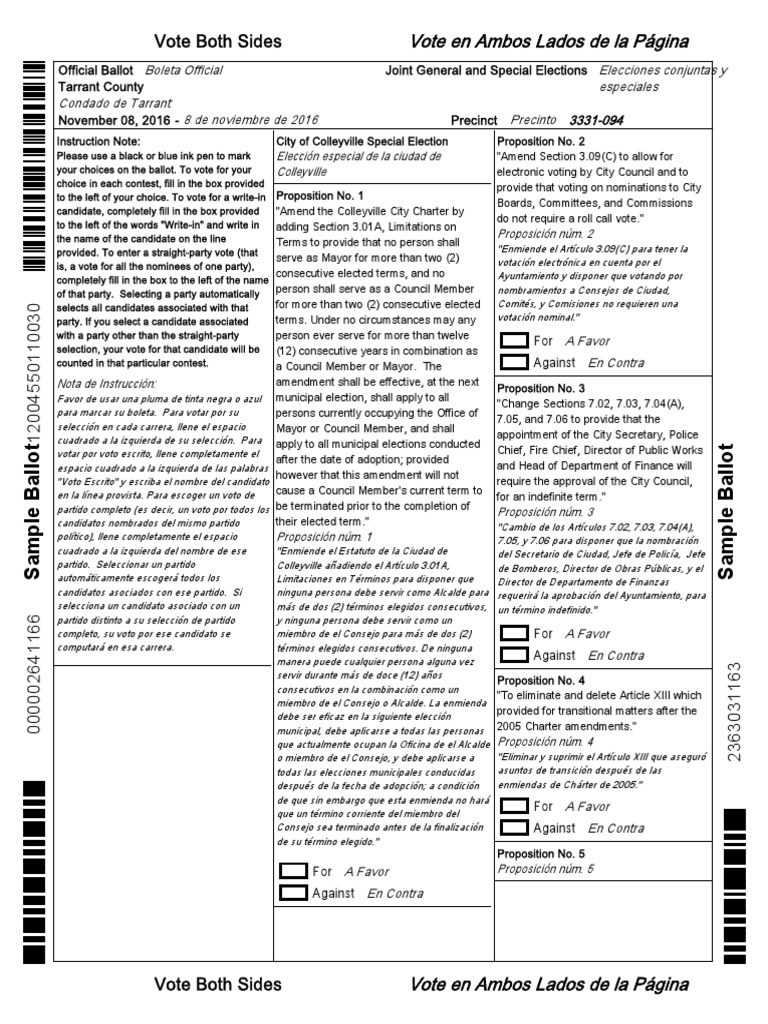 Tarrant County Sample Ballot Elections Government