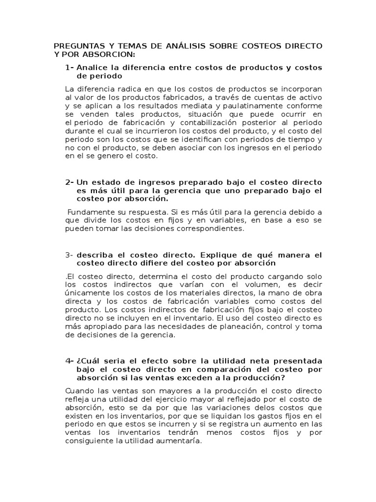 Análisis de Costeo Directo y por Absorción | PDF | Costo | Contabilidad