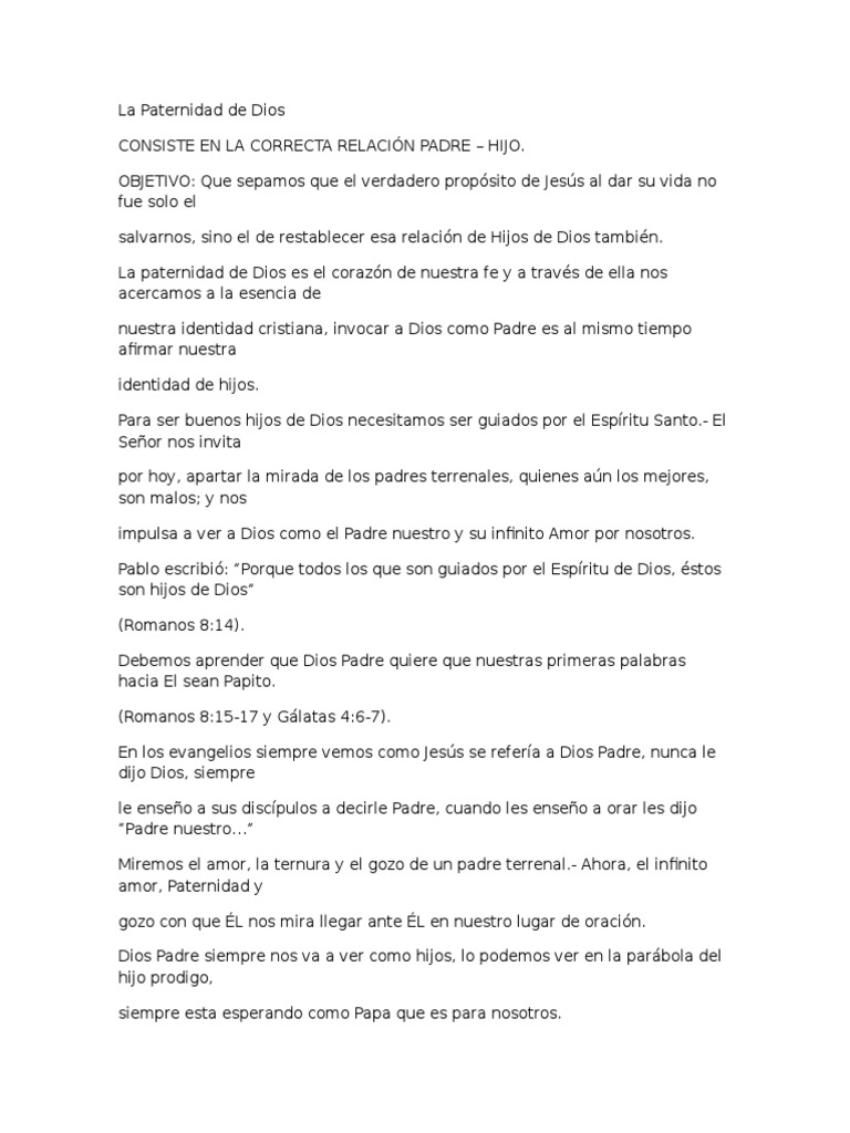 La Paternidad de Dios Jesús Oración