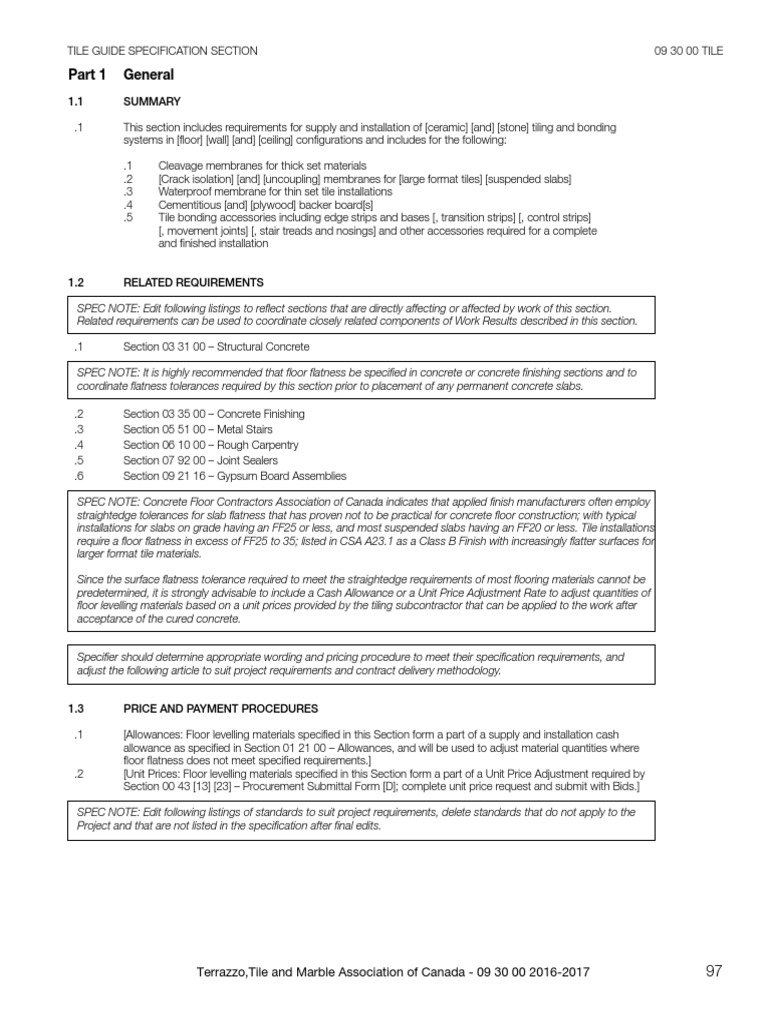 Tile Specification Guide 2016 2017 Master Specifications Tile