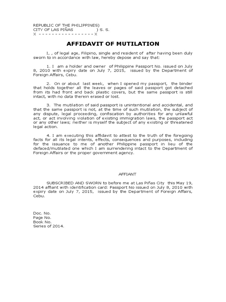 Affidavit of Mutilation for Passport | PDF