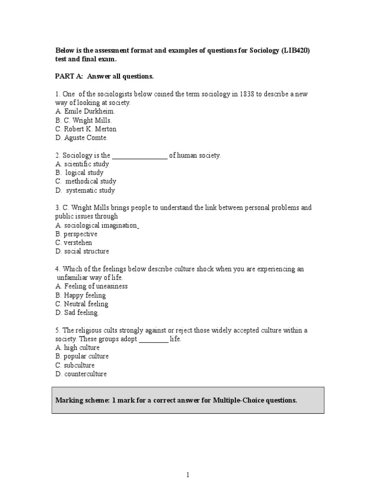 Sociology exam questions and format | PDF | Sociology | Academia