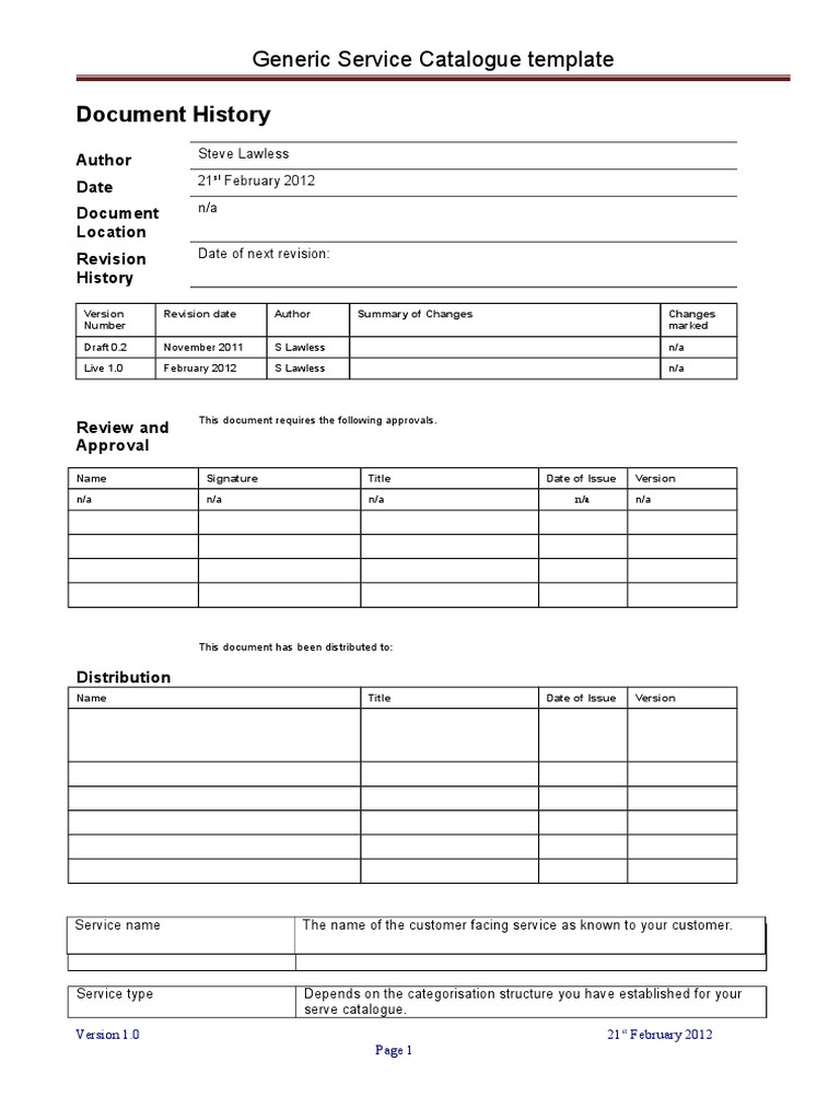 Generic IT Service Catalogue Template | PDF | Service Level Agreement ...