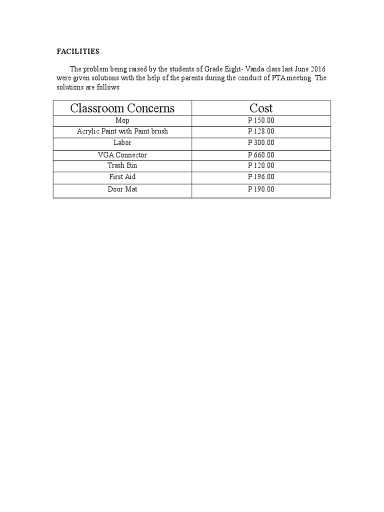 Grade 8 Vanda Class Facility Solutions | PDF