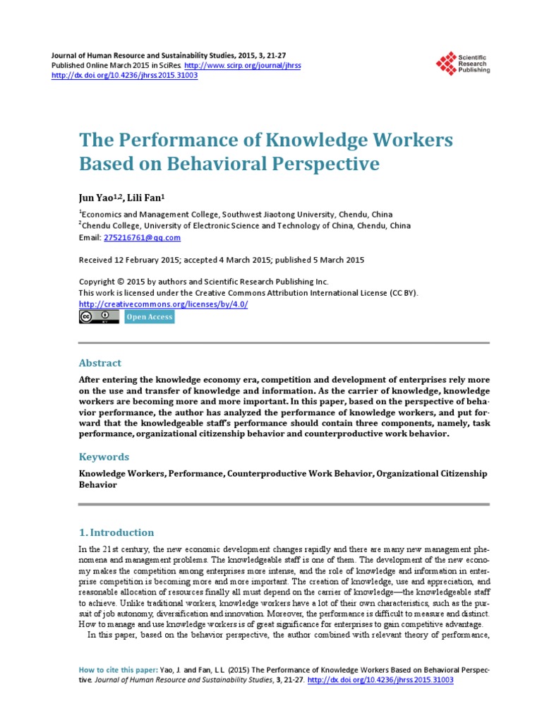 The Performance of Knowledge Workers Based On Behavioral Perspective ...