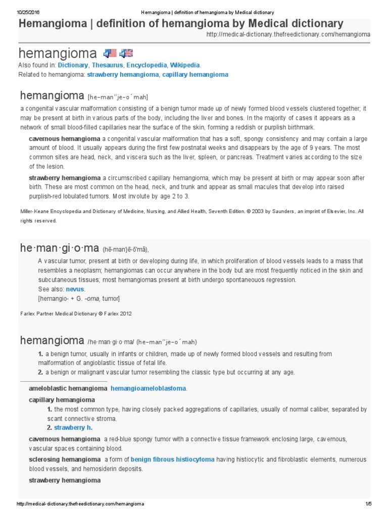 Hemangioma Definition of Hemangioma by Medical Dictionary PDF