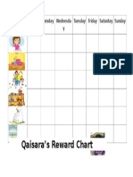 Qaisara's Reward Chart: Activities Monday Tuesday Wednesda y Tuesday Friday Saturday Sunday