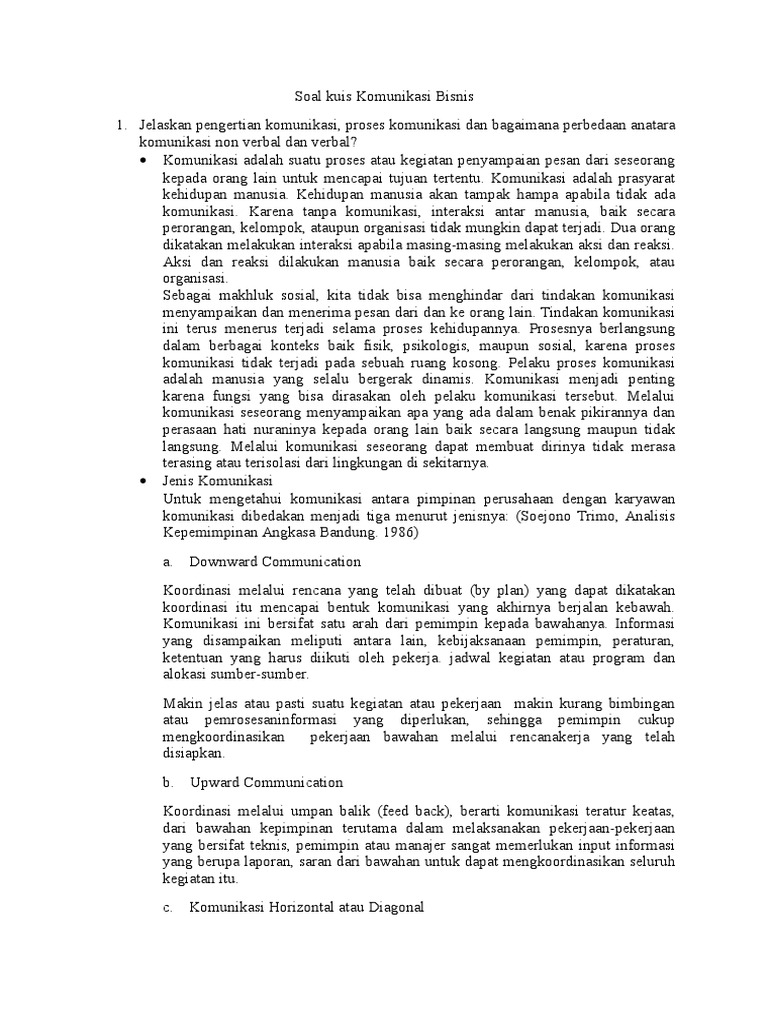 Soal Kuis Komunikasi Bisnis