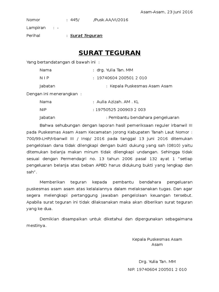 Contoh Surat Teguran Disiplin