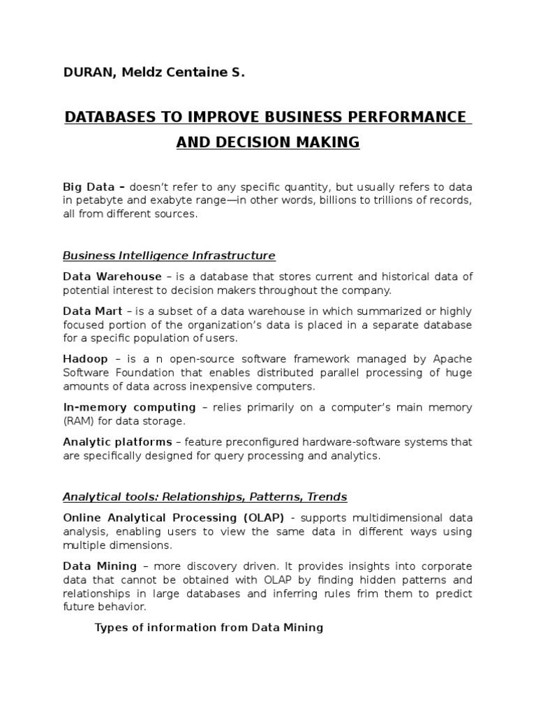 Enhancing Decision-Making with Databases | PDF | Data Warehouse | Databases