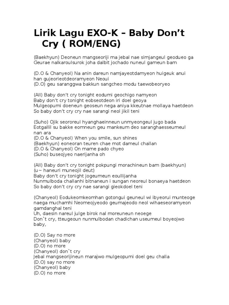 Lirik Lagu Exo K Baby Don T Cry Rom Eng Systeme Limbique Metaphysique De L Esprit