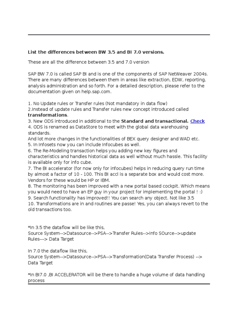 Differences Between SAP BW 3.5 and BI 7.0 | PDF | Data Warehouse | Data