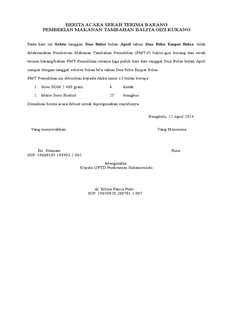 Contoh Berita Acara Serah Terima Hadiah Contoh Surat Arsip Surat 2020