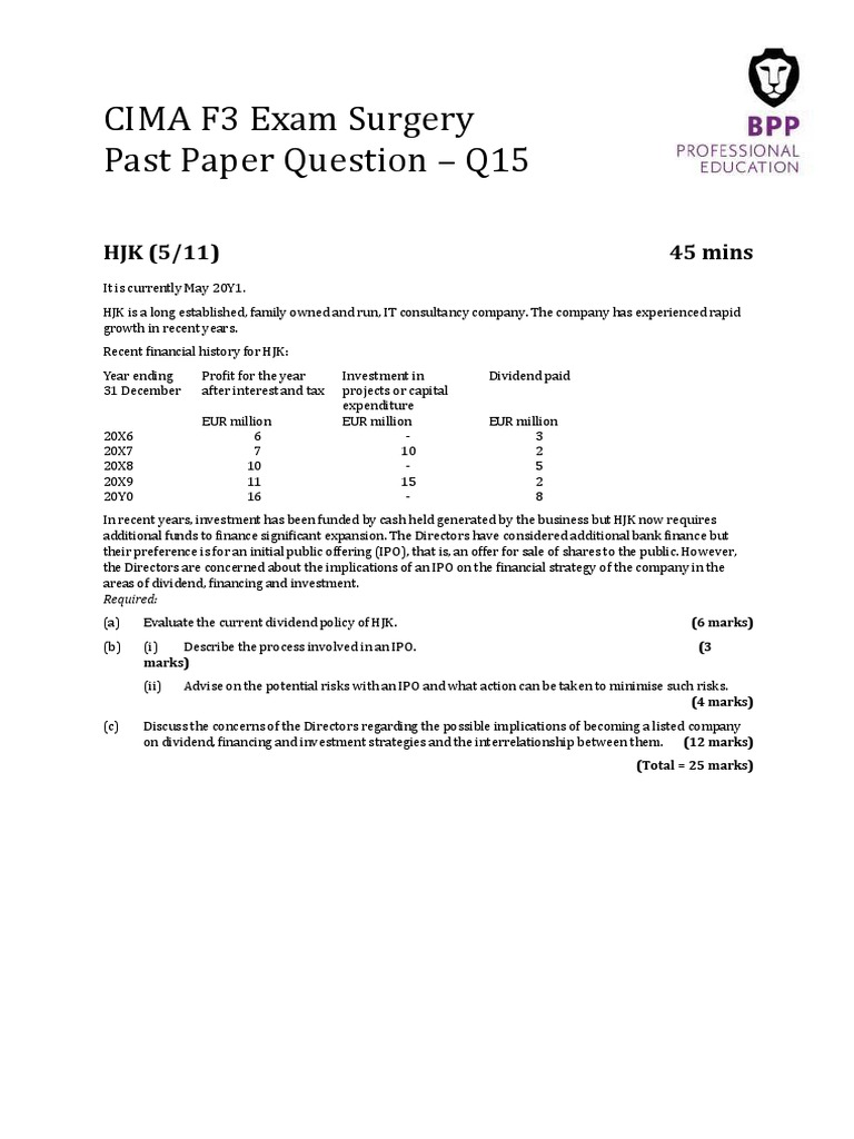 F3 Past Paper Question Q15 | PDF