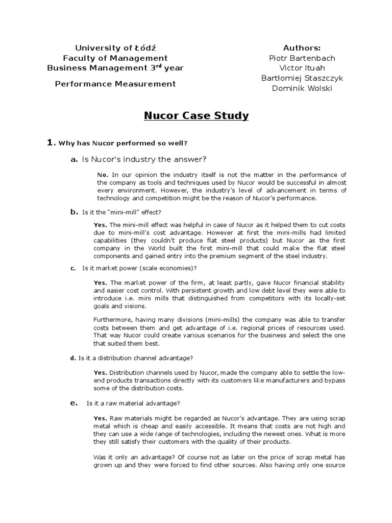 nucor corporation (b) case study solution