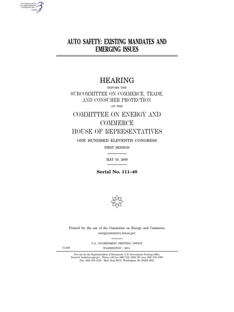 Auto Safety: Existing Mandates and Emerging Issues: Hearing | PDF ...