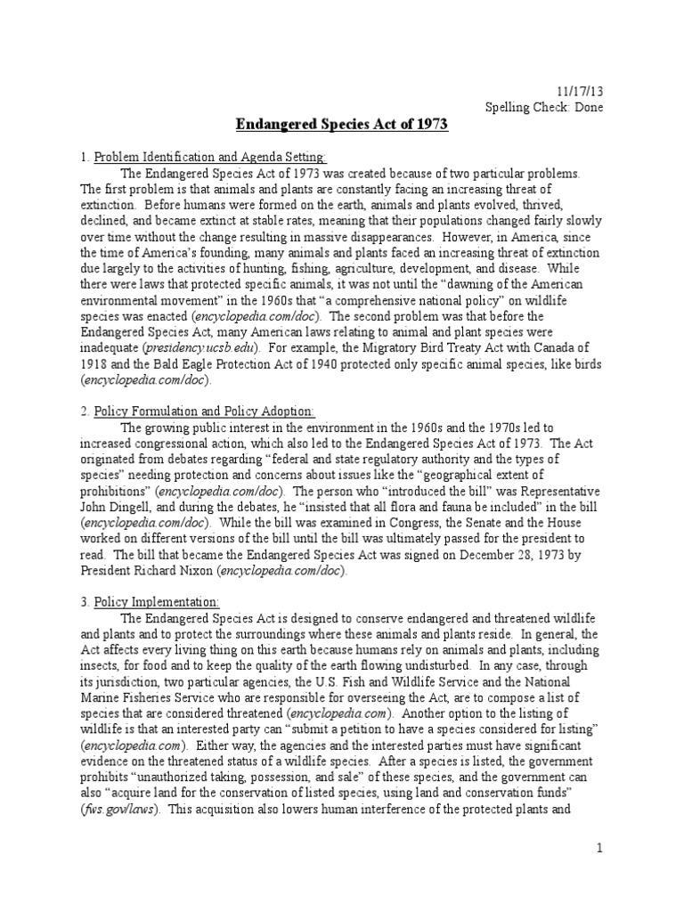 Endangered Species Act | PDF | Endangered Species Act Of 1973