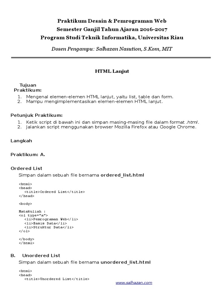 Praktikum HTML Lanjut Universitas Riau | PDF | Computer Access Control ...