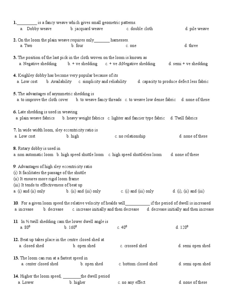 Weaving Question PDF