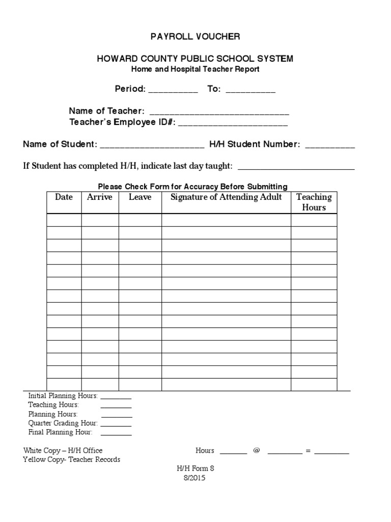 Howard County Teacher Payroll Voucher | PDF