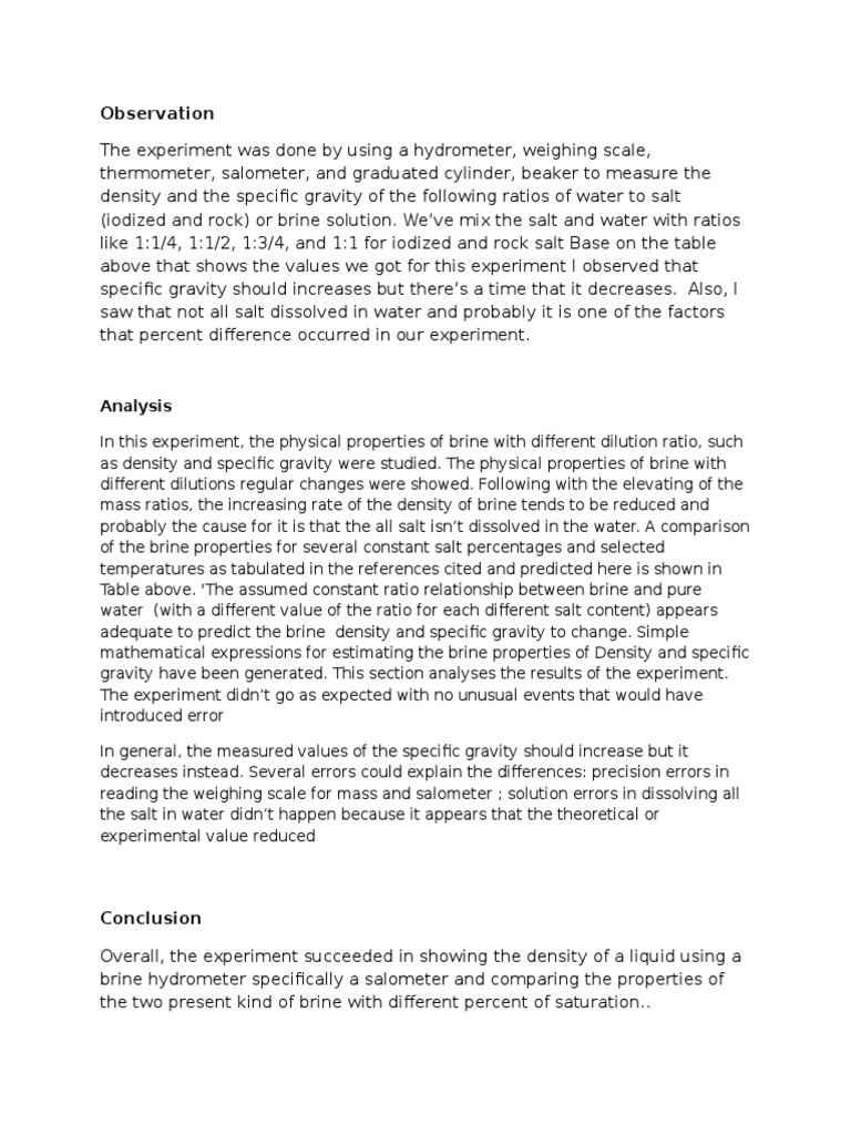 Observation Analysis PDF Density Experiment