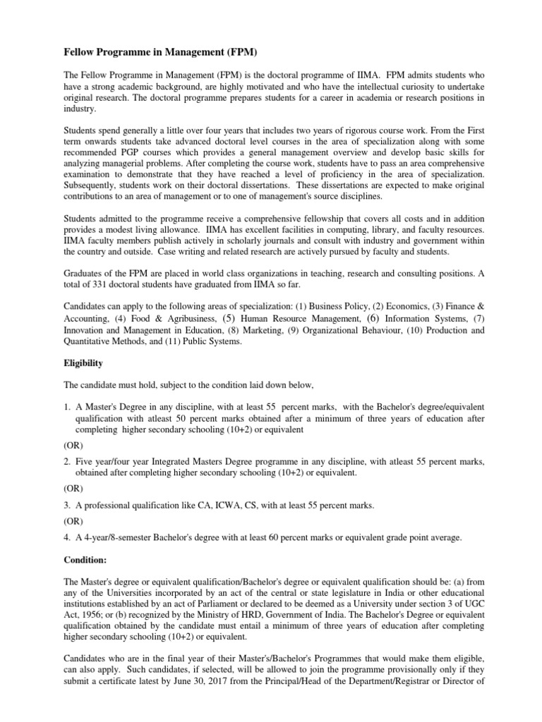 Fellow programme in management fpm eligibility pdf academic