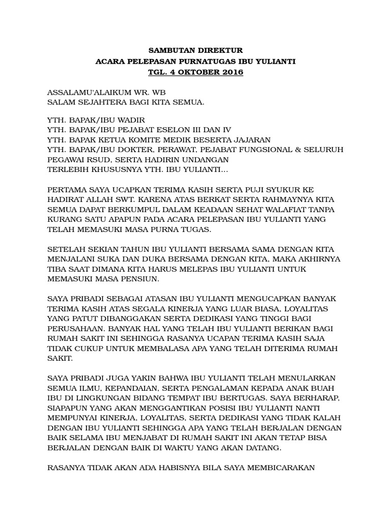 Kata Sambutan Pelepasan Jenazah Gysna Official